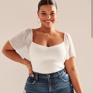 A&F - Women's White Smocked Flutter Sleeve Top